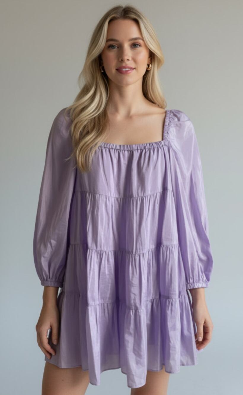 ALICE + OLIVIA WOMENS LARGE ROWAN TIERED MINI DRESS LAVENDER COCKTAIL PARTY